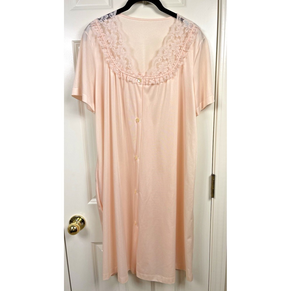 VTG Philmaid Women's M Button Up Rob Night Gown Lingerie Lace Trim Knee Length